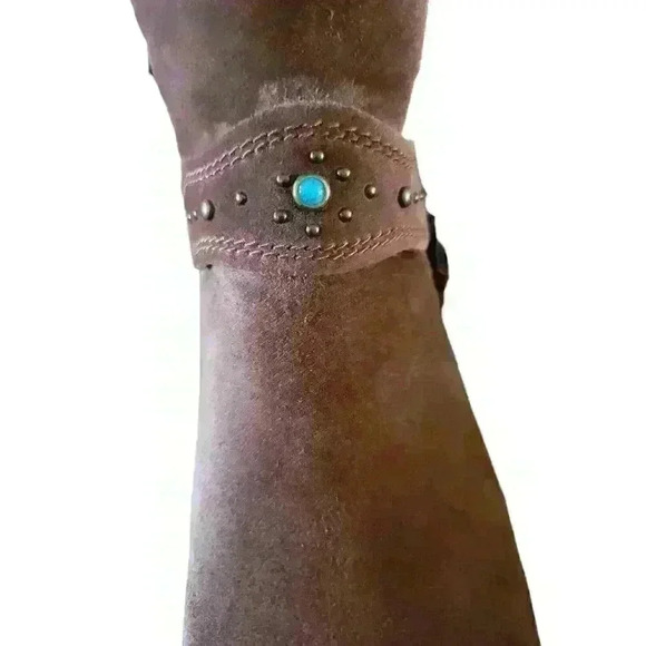 Zodiac Womens Suede Ankle Boots Side Zip Buckle Studded Low Heel Brown Size 11 - Picture 9 of 10